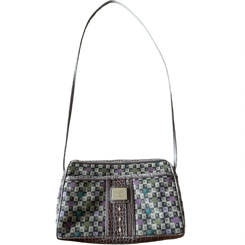 Vintage Liz Claiborne Signature Print Multicolor Crossbody Shoulder Purse